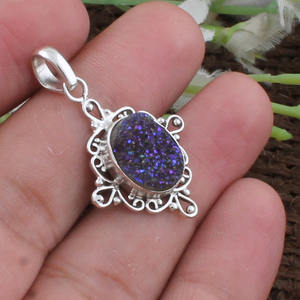 Natural Sparkling Druzy Agate <b>Pendant</b> 925 Sterling Silver Colorful Duzy Quartz Geode Necklace Charm <b>Crystal</b> Jewelry for Women - Product Image 1