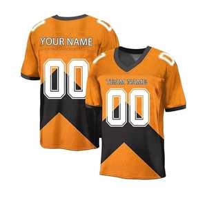 Camiseta de Fútbol Americano Personalizada para Hombre, Cuello en V, Manga Corta, Naranja y Negra, Malla Transpirable, Impresión Sublimada, Nombre del Equipo, Número 00 - Product Image 1