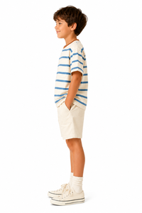 Camiseta a Rayas para Niños, Informal, de Verano, de Algodón Suave, de Manga Corta, con Estampado de Rayas Azules, Cómoda - Product Image 3