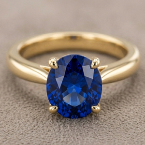 <b>Blue</b> Sapphire Solitaire Diamond <b>Ring</b> in 14K Gold Round Brilliant Women Wedding Band Anniversary Jewelry - Product Image 4