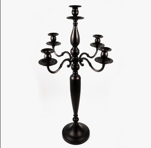 Black Metal <b>Candelabra</b> Five Arm Candle Holder Matte Finish Home Decoration Centerpiece - Product Image 1