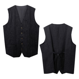 Chaleco de traje sin mangas para hombre, informal, transpirable, de un solo pecho, corte ajustado, estilo vintage, con rayas, para primavera - Product Image 6