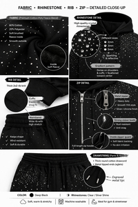 Ensemble de survêtement unisexe noir uni en coton 100% écologique et respirant avec strass, sweat à capuche et pantalon de jogging à cordon de serrage - Product Image 4