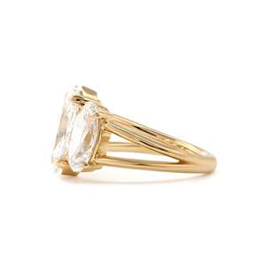 3.5ct Elongated oval Cut Lab Grown Diamond Three Stone <b>Ring</b> Victorian Style 18K Yellow Gold <b>Split</b> Band Custom Wholesale - Product Image 5