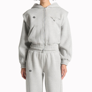Heavyweight Women Fleece Zip Hoodies <b>Jogger</b> <b>Set</b> Elastic Waist Full Zip Tracksuit for Private Label Wholesale Tracksuits OEM - Product Image 2
