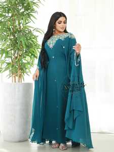 Awais House Women's Maroon Embroidered Polyester Lightweight <b>Plus</b> <b>Size</b> Organza Modest Floor-Length Abaya Beading Sheer Layer - Product Image 4
