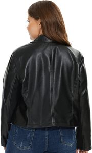 Veste de moto en PU tissé imperméable pour femme, style blazer court avec col boutonné, couleur unie, automne/hiver - Product Image 4