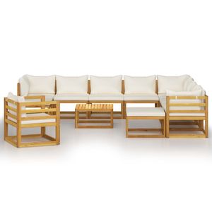 Ensemble de salon patio en bois d'acacia massif crème 12 pièces avec coussins pour le jardin - Product Image 3