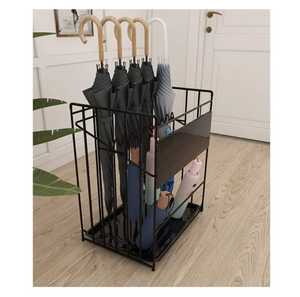 Modern Round Black Metal Umbrella Stand Mesh Entryway Walking Stick Holder Tall Cane Storage Rack with Removable Drip Tray Base - Product Image 6