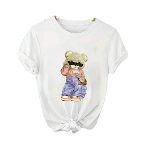Service OEM, t-shirt à manches courtes pour femme en coton et élasthanne, col rond, imprimé personnalisé, décontracté, respirant, impression numérique - Product Image 6