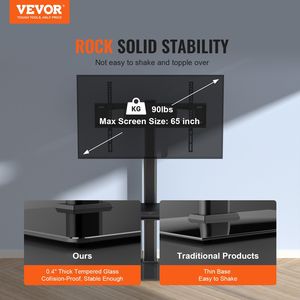 Supporto per TV girevole alto per 32-65 pollici tts regolabile in altezza portatile supporto da pavimento in vetro temperato per camera da letto soggiorno - Product Image 2