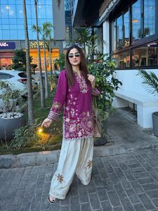 Traditional Indian Pakistani Women's <b>Wedding</b> Party Wear Pure French Crape Heavy Embroidery Work <b>Top</b> and Embroidered Work Salwar - Product Image 2