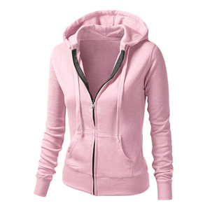 Sudadera con capucha y cremallera para mujer, diseño moderno, color gris sólido, manga larga, tejido de algodón transpirable, algodón puro. - Product Image 4