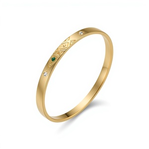 Modern Minimal 18K <b>Solid</b> <b>Gold</b> Diamond and Emerald <b>Bangle</b> Bracelet Luxury Fine Jewelry for Women Handmade Cuff - Product Image 2