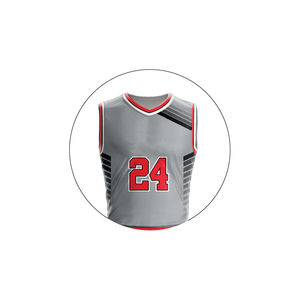 Men Basketball Uniform Gray Red 24 Sublimated Moisture Wicking Sleeveless Mesh Jersey Shorts Athletic Fit All Seasons - Product Image 4