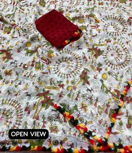 AARA Fashion Traditional Cotton <b>Saree</b> Digital Print Floral Pattern <b>Red</b> Blouse Women's Floor-Length Casual Wear India Pakistan - Product Image 3