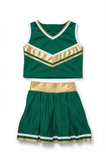Uniforme de cheerleading personnalisé sublimé vert et or, haut court sans manches, jupe plissée, vêtements de sport d'équipe, vêtements OEM - Product Image 6