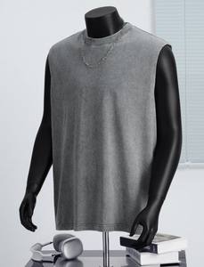Trendy Men's Vintage Washed Pure Cotton Vest Oversize High Street Solid Color Retro <b>Loose</b> Sleeveless T-Shirt Non-Iron Treatment - Product Image 4