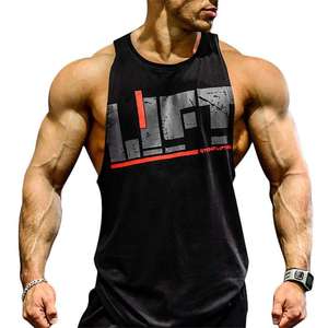 Camiseta sin mangas gris para hombre con estampado de logo, cuello en V, estilo deportivo, transpirable, de poliéster, para entrenamiento, con logo frontal - Product Image 2