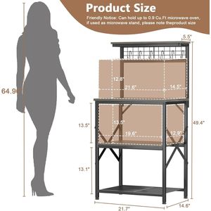 Scaffale da Cucina a 4 Livelli per Microonde con Spazio di Archiviazione, Stazione Caffè con 6 Ganci a S e Mensole a Scala con Pannello Forato - Product Image 3