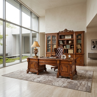 Ensemble de bureau de direction de luxe en bois massif sculpté, mobilier de bureau classique, bureau de PDG, solution de bureau personnalisée OEM