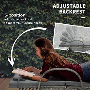 Sedia da piscina in Rattan grigio con poggiatesta regolabile a 5 livelli con cuscino e poggiatesta sdraio - Product Image 6