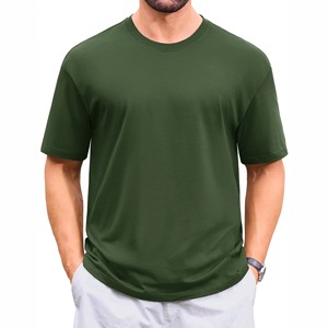 Camiseta de algodón de manga corta con cuello redondo para hombre, color verde liso, ajuste regular, estilo casual, transpirable, de punto, teñido liso. - Product Image 6