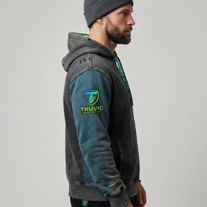 Hoodie déchiré uni, Hoodie Distress avec logo personnalisé, Hoodie déchiré pour homme, pull oversize déchiré, en molleton rose, en coton, à capuche - Product Image 3
