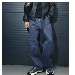 Vaqueros anchos de mezclilla para hombre con bolsillos de parche utilitarios – Jeans azules de corte holgado estilo casual urbano al por mayor personalizados - Product Image 4