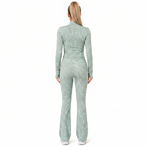 Wholesale Women 3 Piece Yoga Set Compression Wear Training Jacket Printed <b>Flare</b> <b>Legging</b> Eco-Friendly <b>Gym</b> Workout Bra 3 Piece Set - Product Image 4