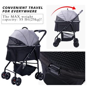 TH-PPS-456 All Terrain <b>Four</b> <b>Wheel</b> Pet Stroller with Shock Absorbing Tires Ventilated Mesh and Easy Fold Design - Product Image 4