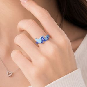 Vintage Enamel Colorful Letter <b>Ring</b> with Adjustable <b>Open</b> Cuff for Women Fashion Jewelry Wholesale - Product Image 2