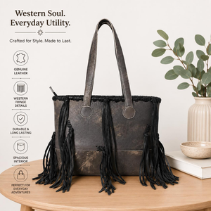 Sac fourre-tout en cuir de vachette véritable fait main avec franges, style western, sac à bandoulière en cuir véritable, grande capacité, pour usage quotidien, pour femmes - Product Image 2