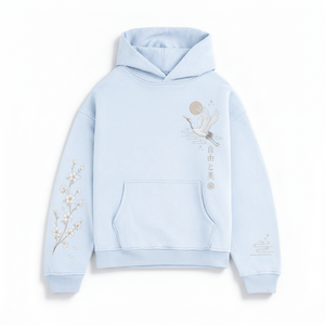 เสื้อฮู้ดผู้ชายสีฟ้าอ่อน ทรงปกติ ผ้าฝ้ายถัก สวมใส่สบายๆ สำหรับฤดูใบไม้ร่วง มีกระเป๋า ดีไซน์ลายพิมพ์แบบรีดร้อนที่แขนซ้าย - Product Image 5