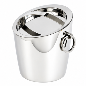 Seau à glace vintage en acier inoxydable à double paroi avec couvercle, refroidisseur à vin en métal octogonal à facettes, articles de bar en gros pour fournitures hôtelières - Product Image 5