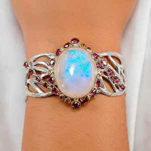 Rainbow Moonstone Sterling Silver Open Cuff <b>Bracelet</b>-Luxury Premium Grade Women's Jewelry Customized Designs Nickel-Free - Product Image 2