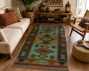 Tapis Kilim en jute et laine teints à la main, tissé à la main, style tribal bohème, tapis d'appoint en fibres naturelles, décoration intérieure - Product Image 1