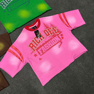 เสื้อยืดครอปแขนสั้นผู้ชายทรงโอเวอร์ไซส์ สไตล์สตรีทแวร์ แต่งขอบตัดกัน ผ้าแคนวาส ระบายอากาศได้ดี คอทรงโอ - Product Image 5