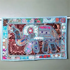 Handmade Elephant Embroidery Work With Mirror And tara Work Wall Hanging For Home Decoration