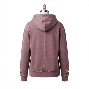 Women's Dusty Pink <b>Washed</b> Distressed Hoodie Fleece Pullover Sweatshirt Kangaroo Pocket Streetwear - Product Image 4