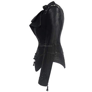 Chaqueta Safari Ecológica de Cuero PU Negro para Mujer, Manga Tres Cuartos, Cuello Camisero, Cierre de Cremallera, Detalles con Tachuelas - Product Image 3