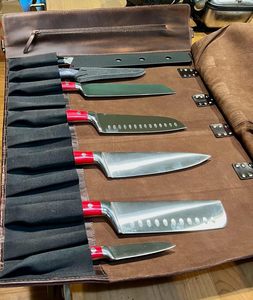 Étui de rangement pour couteaux en cuir véritable à 10 compartiments, grand sac de chef anti-rayures pour outils de cuisine, fabrication artisanale - Product Image 2