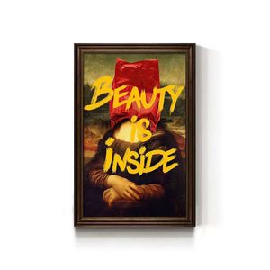有名な絵画のクリエイティブパロディー面白いキャンバスウォールアートモナリザカップ付きキッチンカフェバー壁装飾 - Product Image 6