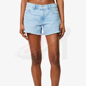 Shorts de Mezclilla Desgastados de Cintura Alta para Mujer, Color Azul Claro, con Dobladillo Deshilachado, Estilo Casual de Verano, Corte Regular con Bolsillos - Product Image 3