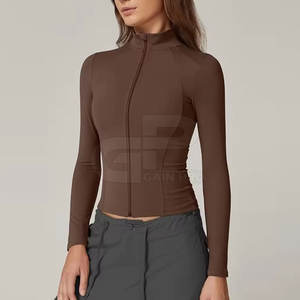 Chaqueta de yoga para mujer de diseño premium, de secado rápido, material elástico, manga larga, con cremallera completa, para correr. - Product Image 4