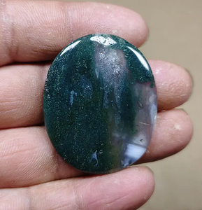 Cabujón ovalado de ágata musgosa verde de alta calidad, facetado, piedra preciosa suelta para la fabricación de joyas. - Product Image 2