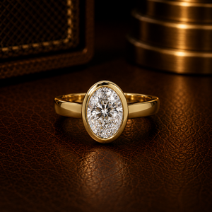 Luxury <b>Rings</b> Jewelry 14K Pure <b>Gold</b> Oval Cut Lab Grown Diamond 2.00 Ct IGI Certified Bezel <b>Set</b> Engagement <b>Rings</b> Wedding <b>Rings</b> - Product Image 1