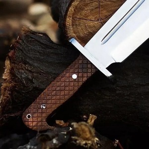 Couteau de chasse en acier inoxydable, lame à pointe tombante, manche en bois, qualité industrielle, bord biseauté, lame simple incluse - Product Image 2