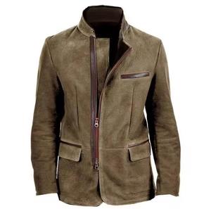 Men's PU Leather Bomber Jacket Stand Collar Zipper Closure Solid Color Windproof Casual <b>Winter</b> <b>Fleece</b> Lining Slim - Product Image 5
