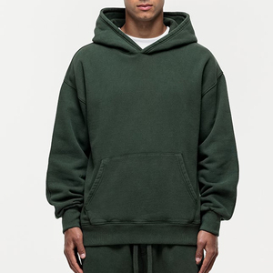 <b>Men's</b> Oversized Hooded Fleece Sweatshirt Solid Color Casual Autumn Wear Green Pocket Design Regular Sleeve Knitted Cotton - Product Image 1